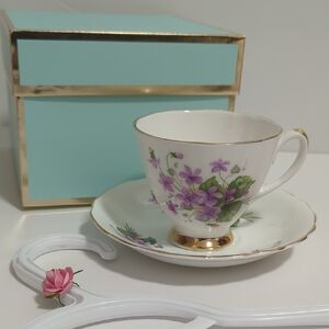 Floral Teacup and Saucer Set with Gold Trim